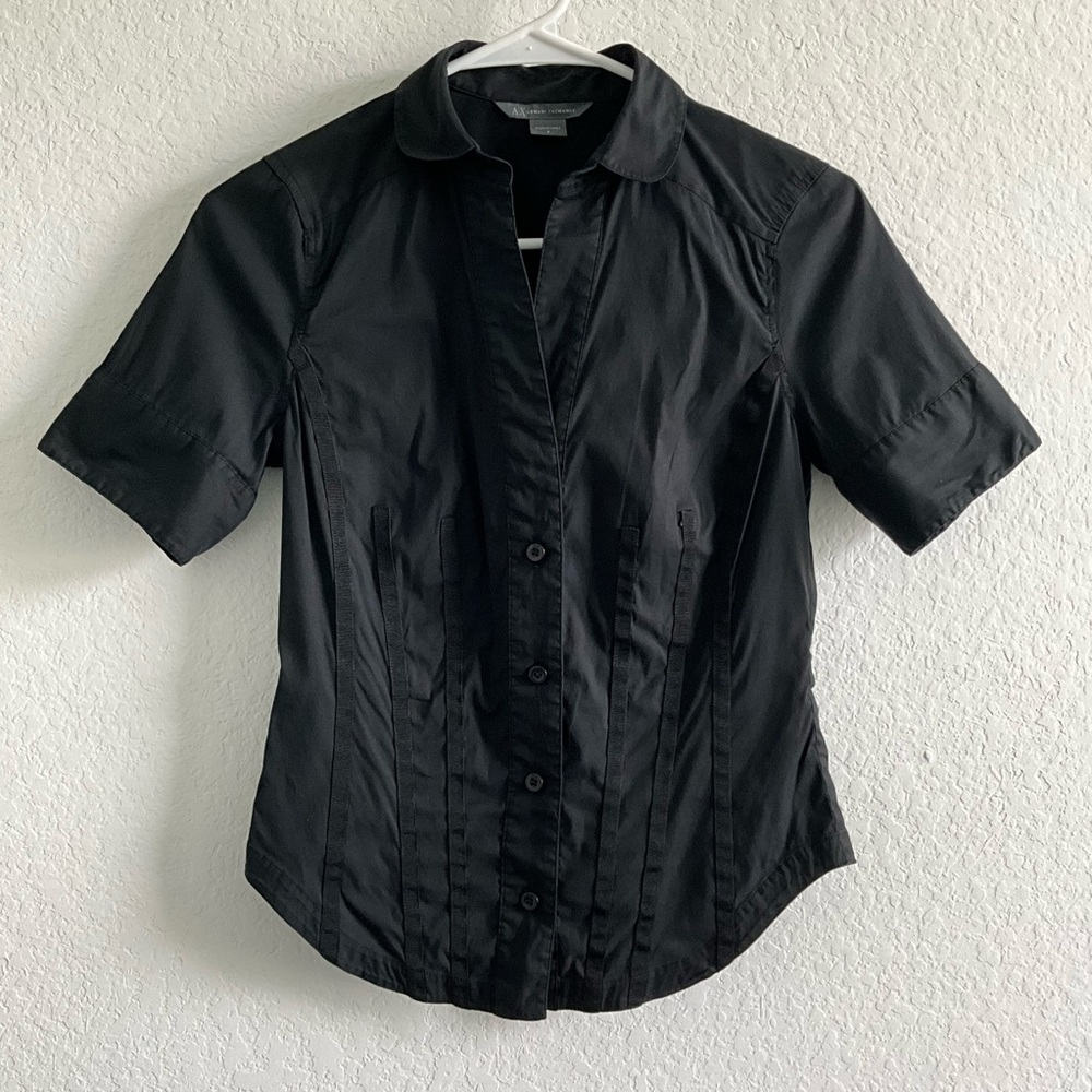 Armani Exchange Women Black Slim Fit Short Sleeve Top Shirt Blouse Size Small